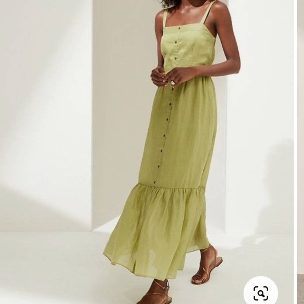 Banana Republic Green Button-Front Ramie Maxi Dress